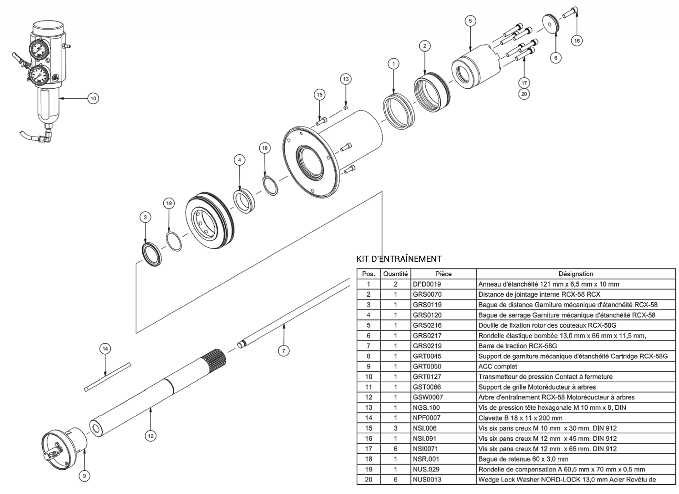 Éclaté Premix RCX 58 Kit d'entraînement